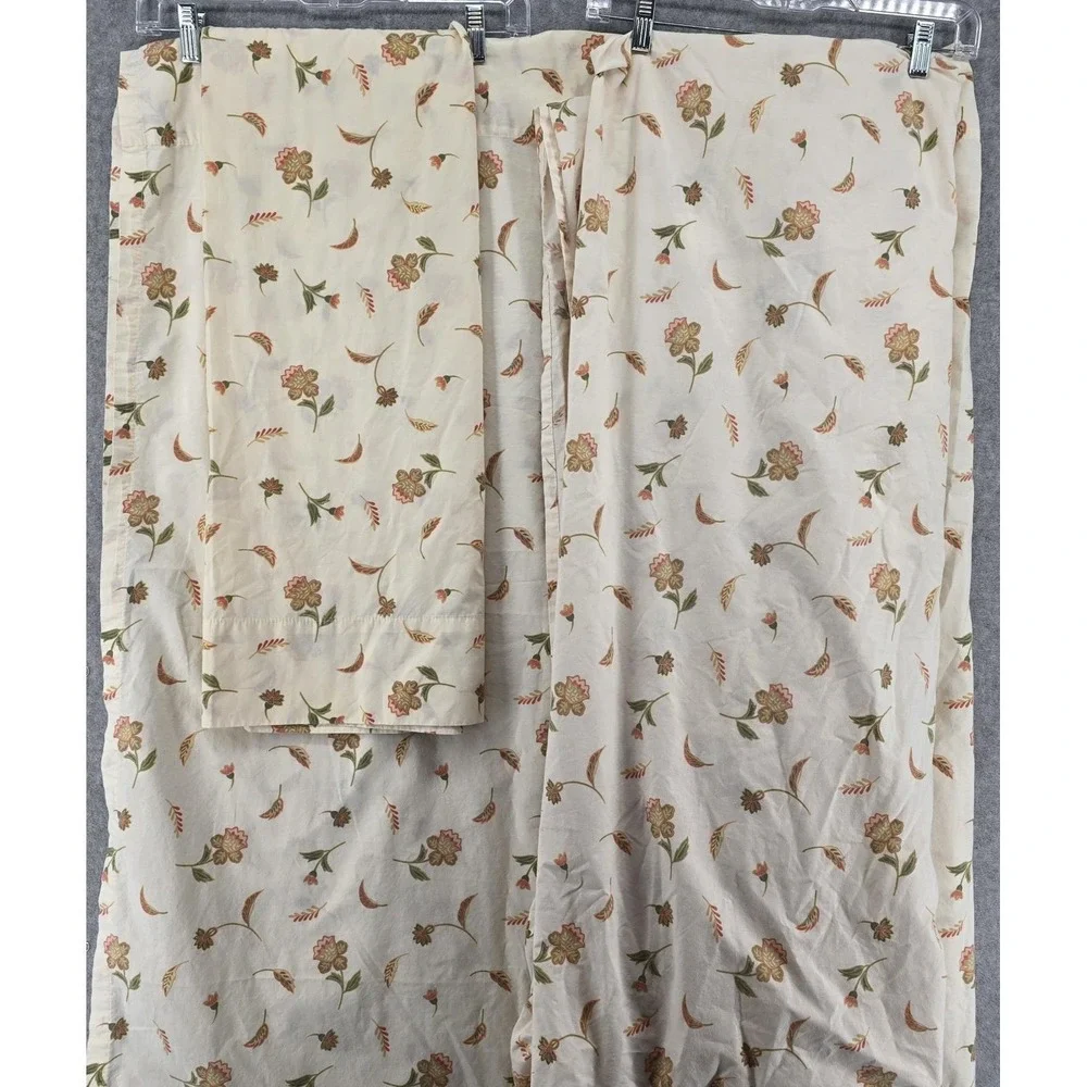 Vintage Twin Sheet 3 Piece Set Floral Cream Multi Fitted Flat Pillowcase Retro